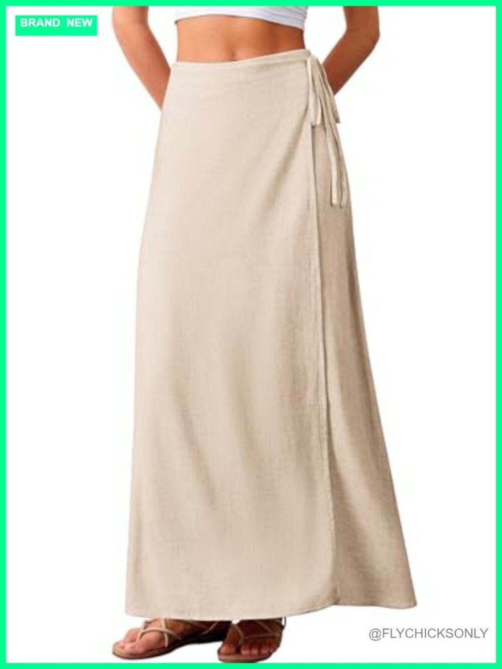 Linen Wrap Maxi Skirt Elastic Back Waistband Flowy A-Line Summer Casual Long